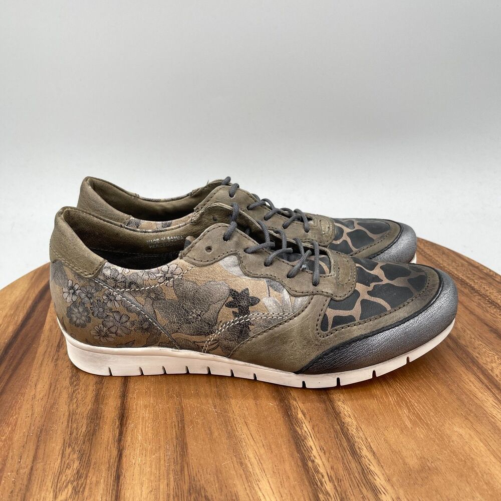 Miz Mooz Pericles Shoes Womens Size 8.5 / 39 Brown Floral Print Casual Sneakers